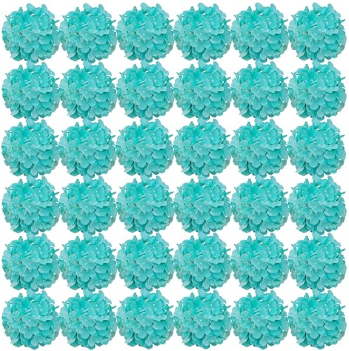FagusHome 35 st huvuden hortensia blomma 18 cm konstgjorda blommor med stjälkar falska hortensior blommor för dekoration (blå blomställning)