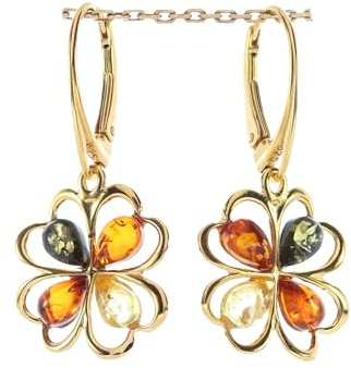 Artisana - Orecchini in ambra baltica e argento sterling 925/000 placcato oro, Gesamtlänge je 3,5 cm , Breite 1,8 cm, Ambra baltica argento Sterling 925/000 placcato oro, Ambra baltica