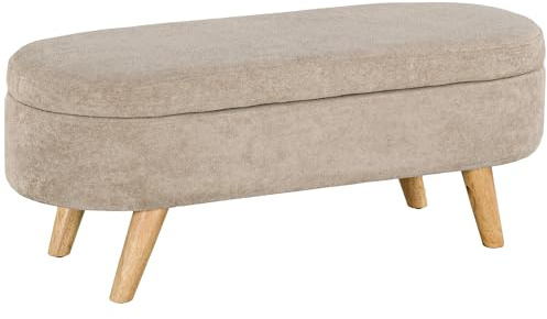 HOMCOM Banc Banquette Bout de lit Coffre de Rangement 2 en 1 en Tissu avec Pieds en Bois 110l x 40P x 43H cm Beige