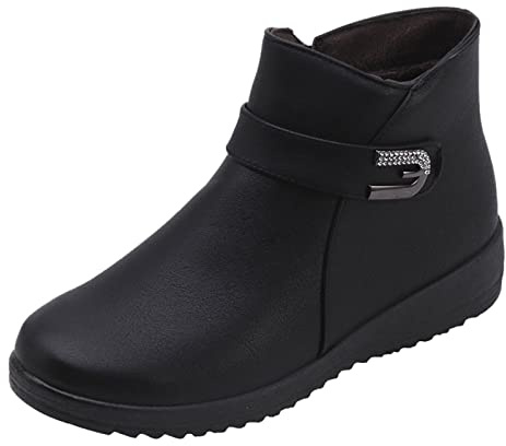 Genérico Botas de Invierno Mujer con Pelo Botines Bajos Color Cremallera Corta Retro Mujer Zapatos Planos Botas Transpirables Botas de Mujer Bota Cowboy Negra Mujer Botines Mujer para (Black, 39)