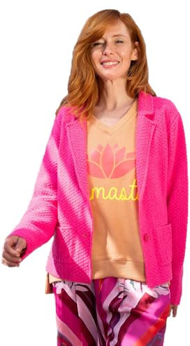 Miss Goodlife MG9544 Damen zweireihiger Tweed-Blazer Peace!,Love!, GOODVIBES, neon pink/neon orange, XL