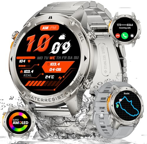 LIGE GPS-smartklocka för män med kompass, 1,43 tum Amoled Smart Watch, 170+ sportlägen fitness tracker, 5 ATM/IP68 smartwatch vattentät simning, 24/7 puls/sömnmonitor för Android iOS