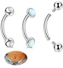 REVOLIA 3Pcs 14G Surgical Steel Small Belly Button Rings for Women Internally Threaded Round CZ Navel Rings Created Opal Curved Barbell Petite Belly Piercings Jewelry 6/8/10/12/14/16mm S-6mm
