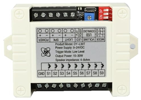 Qusedwey Modulo di Riproduzione Vocale MP3 da 30 W DY-L30T 9 Trigger Lettore Musicale Scheda Amplificatore di Potenza Scheda TF 32G Max WAV DC 12V 24V MP3 Facile Installazione Facile da Usare B