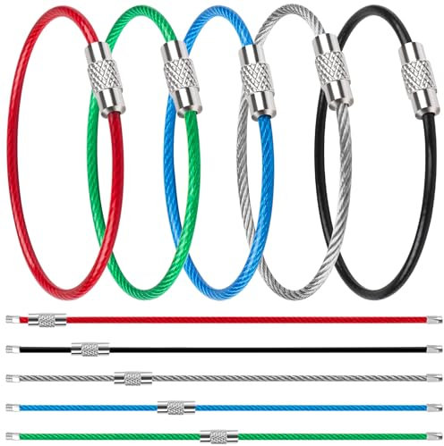 Caianwin 30 st färgad tråd nyckelringskabel 2 mm rostfritt stål nylonbelagd nyckelring ringar för hantverk, resebagageetiketter, nyckelbricka, motorcykel