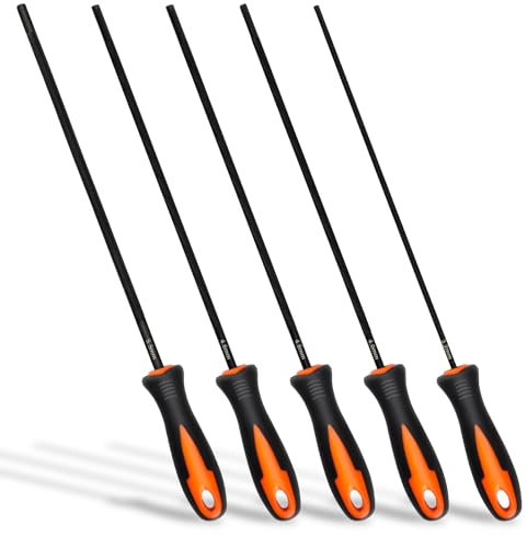 Coicok 5 Pezzi Lima per Motosega, Affila Catena Motosega, Lima per Affilatura Motosega con Impugnatura, Dimensione 3,2 mm, 4,0 mm, 4,8 mm, 5,5 mm, Adatte per Affilare Catena Motoseghe con Precisione