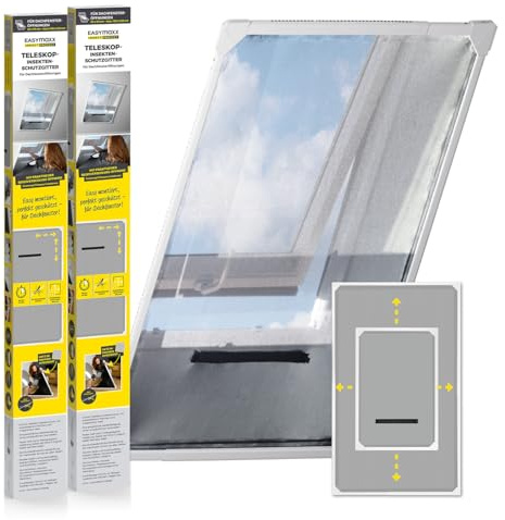 EASYmaxx Insect Protect Teleskop Fliegengitter Fenster mit Rahmen und integriertem Netz | Dachfenster Insektenschutz | Ohne Schneiden | Ohne Bohren | 63 x 93 cm bis 100 x 160 cm [2 Stück]