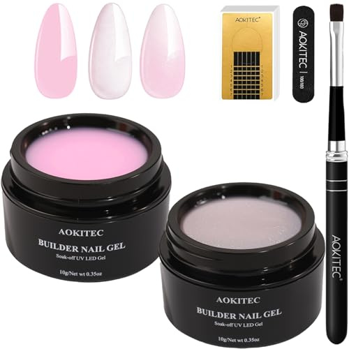 Aokitec Kit Gel Constructor UV Rosa y Purpurina Rosa