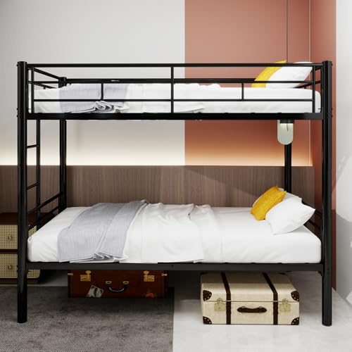 Ligterra Litera, cama de matrimonio, cama doble sobre litera de metal, estructura metálica con escaleras y barandillas, convertible 2 camas, no requiere caja de muelles, 195 x 103 x 156 cm (negro)