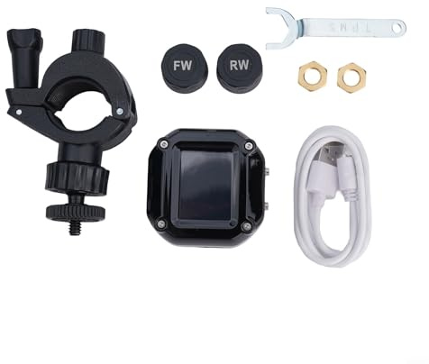 Sistema di controllo della pressione degli pneumatici senza fili per moto con 2 sensori esterni, monitoraggio in tempo reale della pressione e della temperatura, display LCD, allarme vocale