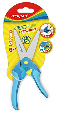 KEYROAD Skolsax med lås/barnsax 15 cm/1 st – blister/blandade färger/ergonomiskt handtag av högkvalitativ plast/med rundade blad