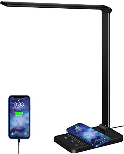oxylops lámpara Led Escritorio, Flexo de Escritorio con luz nocturna, lampara de escritorio con control táctil, Puerto de carga USB, 10 niveles de luminosidad 5 modos (Negro, pro)