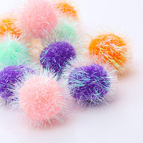 Osvela Cat Pom Pom Sparkle Fuzzy Balls 2 Inches Interactive Cat Toy Assorted Color 12 Pack