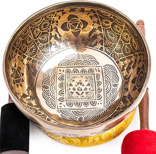Large Tibetan Singing Bowl Set - 8.5 Master Healing Grade For Sound Bath Chakra 7 Metal Meditation Yoga By Himalayan Bazaar