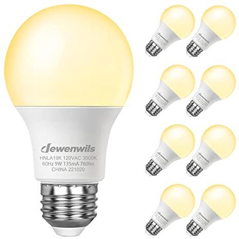 DEWENWILS 8-Pack A19 LED Light Bulbs, 760LM, 3000K Warm Light Bulbs, Energy Saving E26 LED Bulb 60 Watt, Non Dimmable Light Bulb, UL Listed
