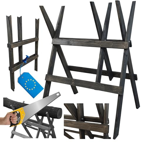 MODO24 Sägebock klappbar aus Holz, Holzbock zum Holzsägen, Stabiler Klappbock für Kaminholz, Balken & Äste, Sägehilfe aus FSC® Massivholz, Holzgestell zum Brennholz Schneiden, Farbe: Grau imprägniert