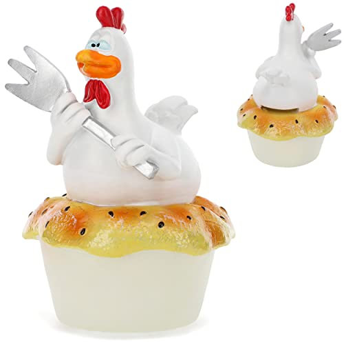 alles-meine.de GmbH große Spardose lustiges Huhn mit Gabel/Suppenhuhn - mit Essen mit Verschluss - aus Kunstharz/Polyresin - 15 cm - stabile Sparbüchse - Sparschwein - fü..