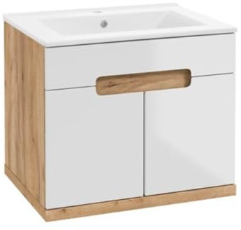 Deftrans Domodomo mobile da bagno con lavabo, 60 x 51 x 45 cm mobile bianco per lavabo, mobile a muro per bagno - set lavabo in ceramica (Ronda Oak Craft+ White 50 cm)