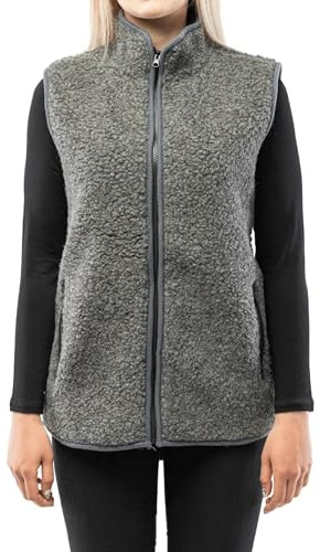Perfect Wool - Ullväst - Merinoullväst - Dam/Herr - Varm och Mjuk - Sportig Väst för Höst och Vinter - med Dragkedja, Ståkrage och Fickor - Grå - Storlek L