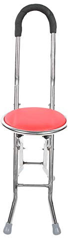 Bastone da Passeggio con Sedile, Sedia Pieghevole Rotonda in Acciaio Inossidabile, Bastone da Passeggio Per Anziani, Bastone con Sedile Compatibile Per Gli Anziani Fuori a Fare Una Passeggiata