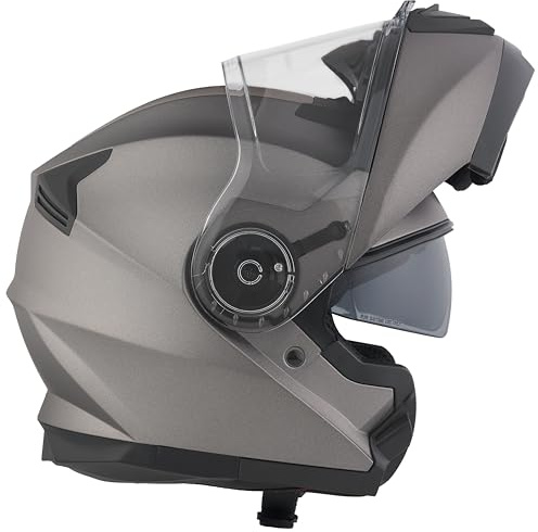 Casco Moto Modulare BHR 836 FLIP-UP, Casco Moto Apribile Omologato ECE 22.06 Con Schermo Parasole, Doppia Visiera Antigraffio e Sgancio Micrometrico, Utilizzo Touring e Cittadino, Titanio Opaco M