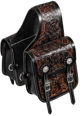 EQUIGEAR Western-Leder-Satteltasche für Pferde | Reitvergnügen Wanderritt geeignet für Reiten und Fassrennen | Satteltasche mit verstellbarem Riemen GRÖSSE: 10X10X3 SA-49