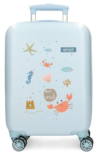 Enso Mr Crab Valise pour Enfant, fabriquée en ABS, Roues Doubles à Rotation multidirectionnelle, Fermeture à Combinaison latérale pour Voyager en Toute sécurité, Plusieurs façons de l'utiliser, Bleu,