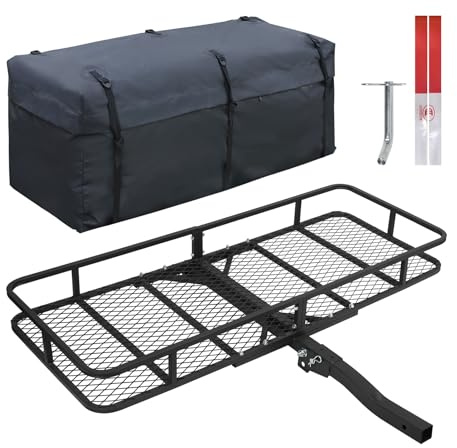Leader Accessories Trailer Hitch Cargo Carrier Rack with Bag, 60x24x6 Folding Hitch Mount Vehicle Carrier Basket for SUV, RV, Truck, Van, Fits 2 Receiver, 500 lbs Load Capacity