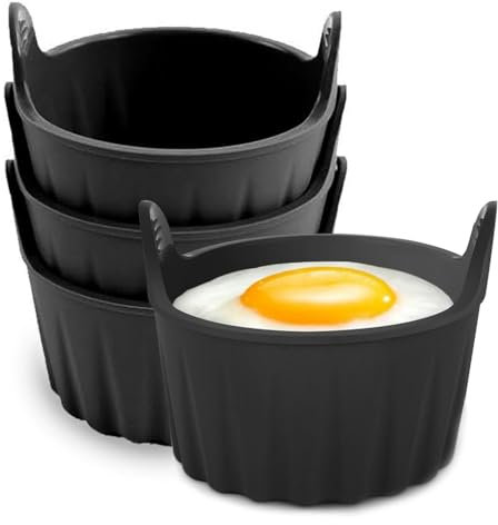 4PCS Air Fryer Egg Poacher Nonstick Silicone Ramekins Egg Bites Molds Maker Reusable Fried Egg Ring Moulds for Egg Frying Shaping Pancakes Mini Burger Microwave Baking Cups