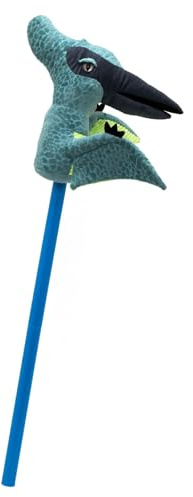Carousel Home Blue Pterodactyl Dinosaur Hobby Horse With Sound | Kids Dinosaur Stick Horse With Roaring Sounds | Children's Plush Dino Riding Toy For Boys Girls - 80cm