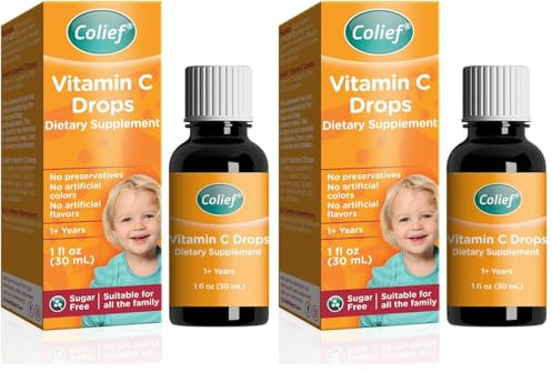 Colief - Vitamin C Drops - Daily Immune Support for Infants Age +1 - Diary, Gluten and Preservative Free - Supports Development of Healthy Bones and Teeth - 600 Drops (Pack of 2)