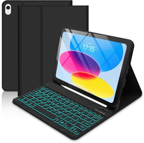 Case with Keyboard for iPad 11th Generation A16 11 inch 2025, UK layout Keyboard Case for ipad 10th Gen 2022, Case with 7 Colors Backlit Detachable Keyboard and Pencil Holde for iPad 11/10 Gen, Black