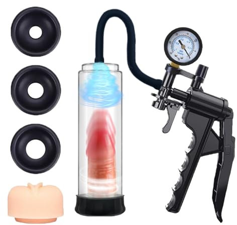 Jpscor Penispumpe mit 3 Silikonringen Sex spielzeug für die Männer Extrem, Penis Pumpe mit Griff und Manometer Vakuumpumpe für den Mann, Taschenmuschi Penies Pump zur Penisvergrößerung