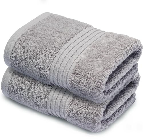 Makooz Premium 700 GSM Hand Towels for Bathroom 2 Pack - 100% Natural Zero Twist Egyptian Cotton- Luxurious Ultra Soft, Quick Dry, Absorbent Plush Bath Guest Towel Set for Home Hotel Spa– Grey 50x85CM