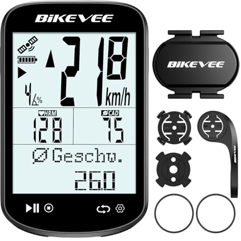Bikevee Wireless GPS Tacho Fahrradcomputer, 2in1 Trittfrequenzsensor, ANT+ & Bluetooth, IPX7 Wasserdicht, 50 Stunden Akku, für Kinder & Erwachsene – Sportelektronik für Sport & Freizeit