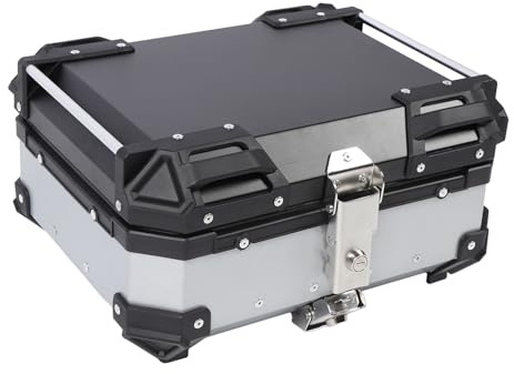 TYTOGE 25L Motorcycle Top Box Aluminum Alloy Quick Release Water with Safety Lock Universal Rear Top Case for Helmet Luggage (Silver)