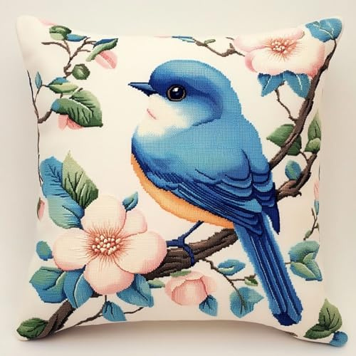 AMBATTERY Kit Cuscino Con Gancio Di Chiusura, Animali, uccelli e fiori Kit per Cuscini con Chiusura a Gancio Fai Da Te Cuscino Fatto A Mano All'Uncinetto Ricamo,43x43cm