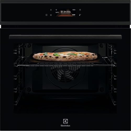 Electrolux COX8P08WH, Forno da Incasso Multifunzione Pirolitico, Autopulente, 72 L, PizzaExpert 340°C, Funzione Pizza in 2.5 Minuti, Vapore, Display Touch, Teglia in Ghisa e Pala Incluse, Wi-Fi, Nero