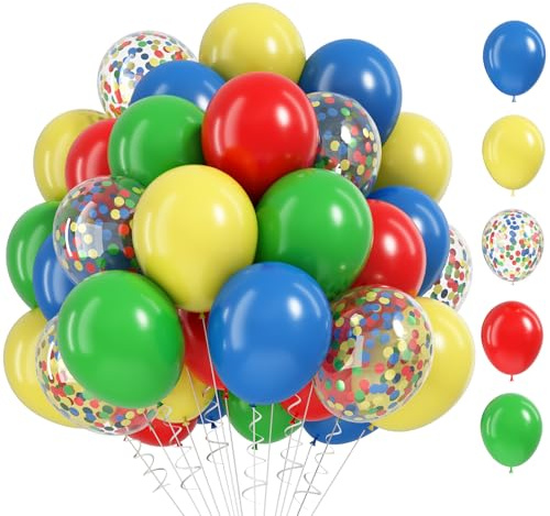 Ballonger färgglada, 60 stycken regnbåge heliumballonger, 30 cm (12 tum) röda blå gröna gula latexballonger färgglad konfettiballong för födelsedag, bröllop, förlovning, examen, babyparty, dekoration