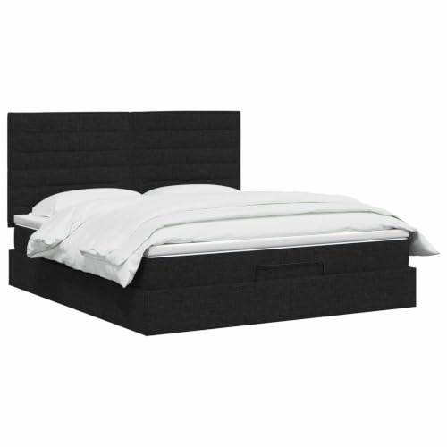 vidaXL Cama otomana con colchón con cabecera Negro 180 x 200 cm Tela