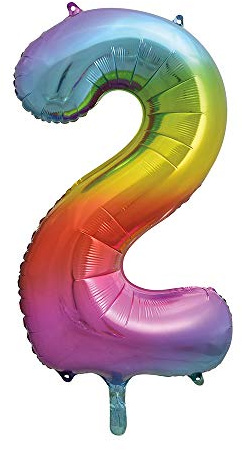Unique Party Supplies 56802 Riesenzahl 2 Luftballon - 86 cm - Regenbogenfarben