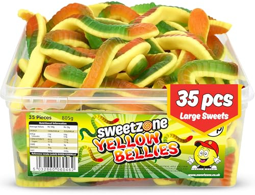 Sweetzone Giant Yellow Bellies Snakes 805g | Giant yellow belly snake gummies, Halal soft chewy sweets, bulk tub, party pick and mix, retro candy for kids adults