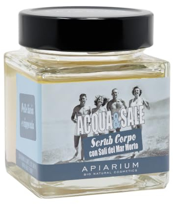 Apiarium Scrub Corpo Biologico Acqua e Sale 410 g – Esfoliante Corpo con Sale del Mar Morto, Burro di Karité, Oli Biologici, Miele e Pappa Reale – Profumo Fresco come le Onde del Mare