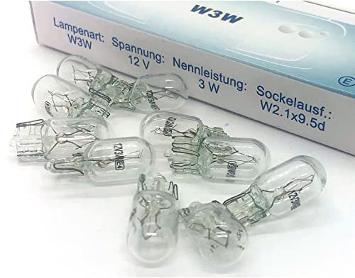 Maxxoni 10x Stück W3W 12V KFZ Auto Beleuchtung Glühlampe Autolampen Glassockel Long Life (10x W3W)