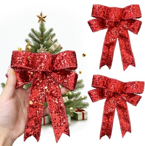 3 Stücke Weihnachtsschleifen Ornamente,Weihnachtsschleifen für Weihnachtsbaum Geschenke Dekorationen,Weihnachtsbaum Hängend Kranz Dekorationen