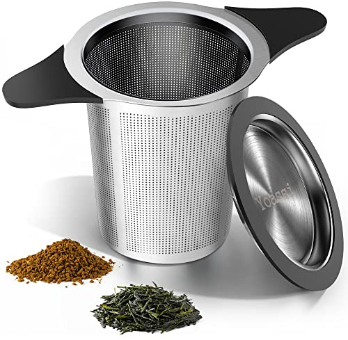 Yoassi Upgraded Tea Infusers for Loose Tea, Silicone Covered Extra Fine Mesh 18/8 Stainless Steel Tea Strainer with Large Capacity & Double Handles to Steep Loose Leaf Tea and Coffee 1 Pack