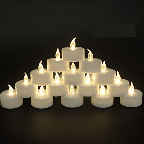 OSHINE Paquete de 100 velas de té a batería, LED realistas y brillantes, sin llama, funciona con pilas, para festivales y celebraciones, blanco cálido, más de 200 horas (juegos de 50 x 2)
