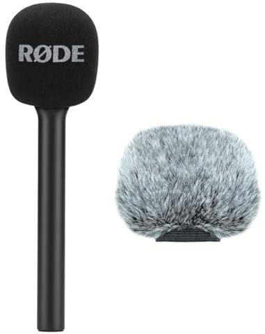 Rode Interview GO - Impugnatura adattatore manuale per Wireless GO + Keepdrum WSBK, protezione antivento in pelliccia, colore: Nero