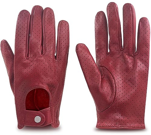 ZLUXURQ Guantes de conducción de malla táctil de piel de oveja suave y delgada retro para mujeres