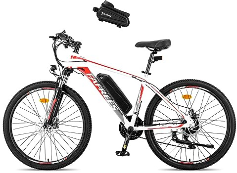 Fafrees Bici Elettrica, 26 Bicicletta Elettrica Uomo, 21 Velocità Mountain Bike Elettrica, 36V 13Ah Ebike da Città Donna 250W, Pedalata Assistita 100KM MTB, Cruise Control, Hailong Bianco Upgrade